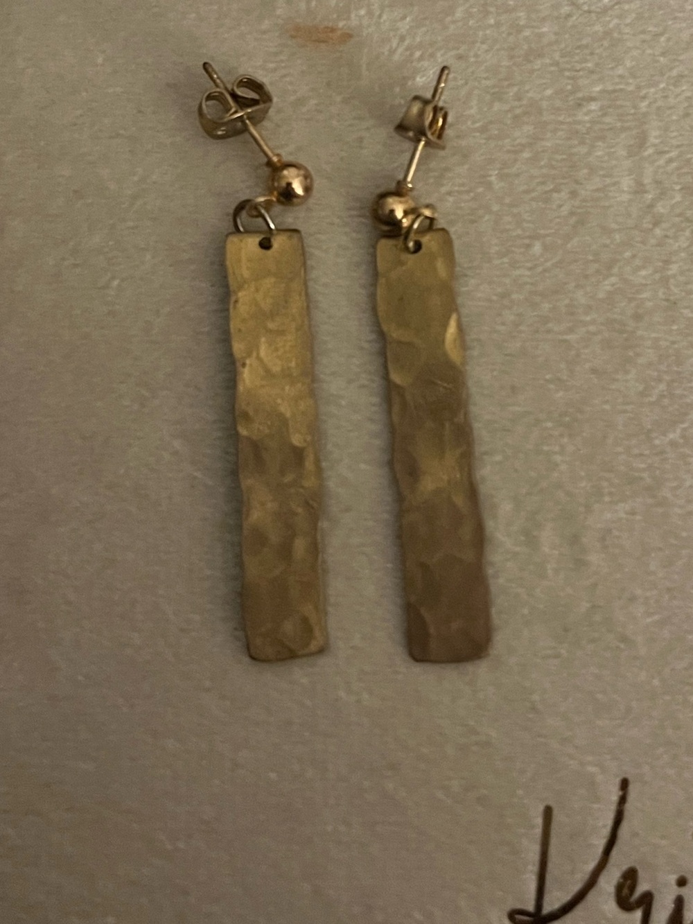 Gold Hammered Bar Drop Earrings